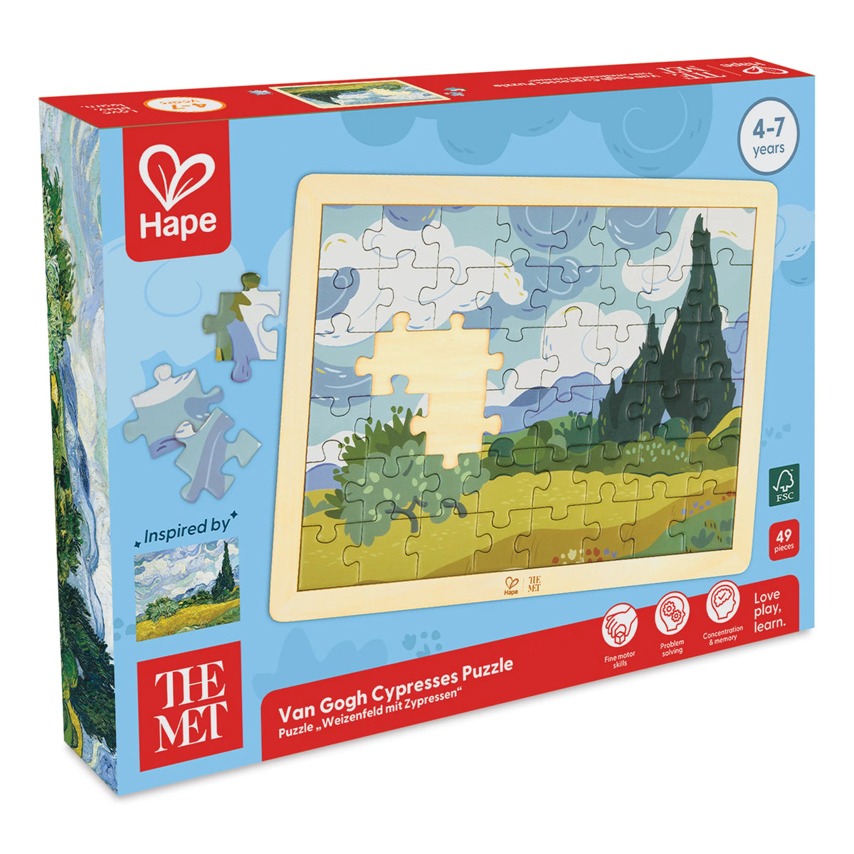 Hape x The Met Van Gogh Cypresses Wooden Frame Puzzle  48 Pieces