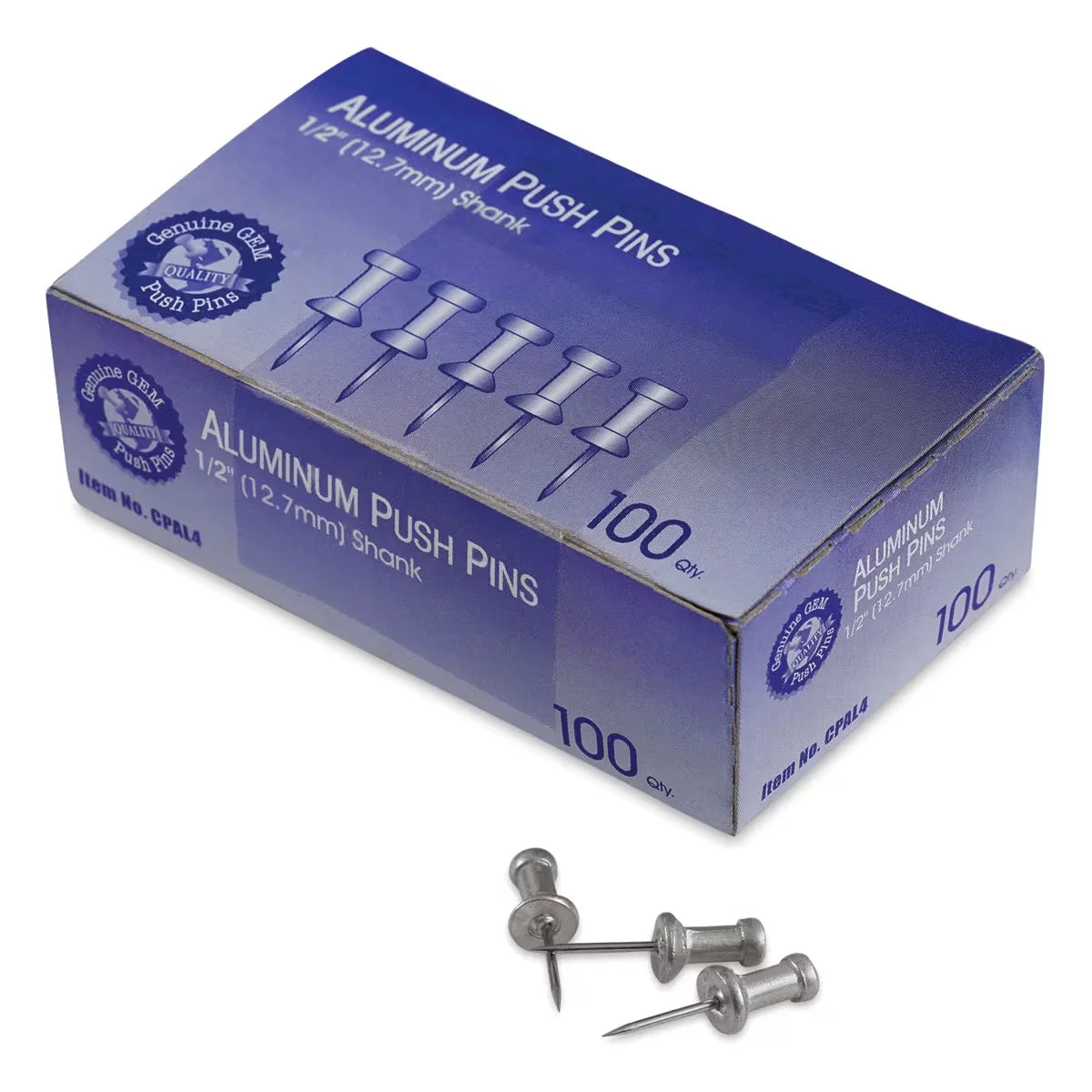 Advantus GEM Aluminum Push Pins  3/8 Pkg of 100