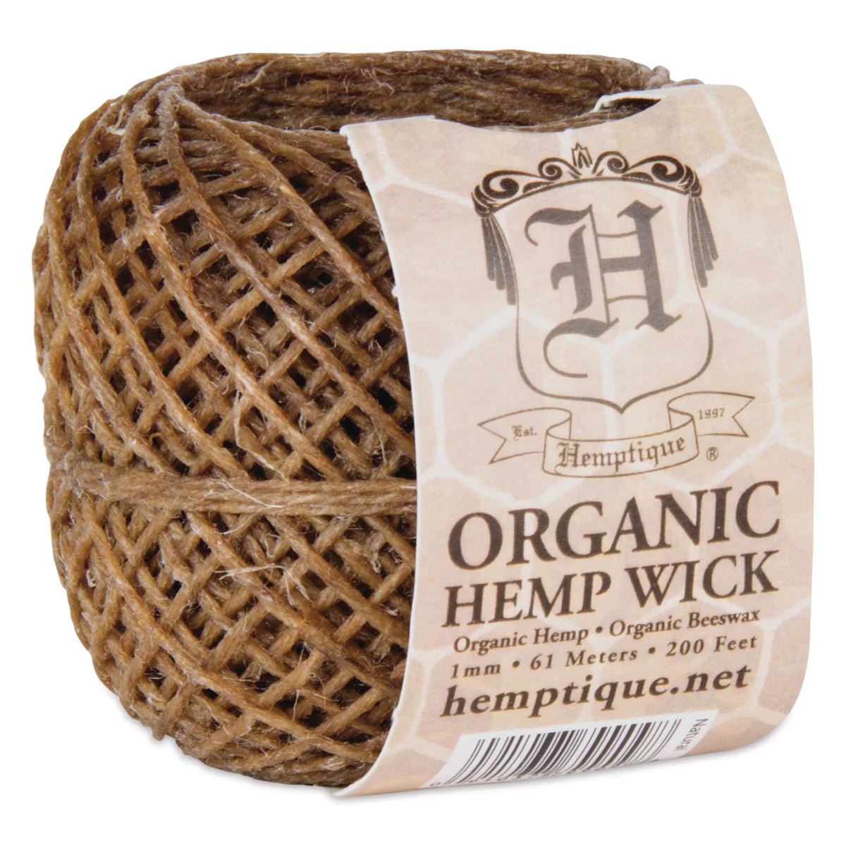 Hemptique Organic Beeswax Hemp Wick  1 mm 200 ft