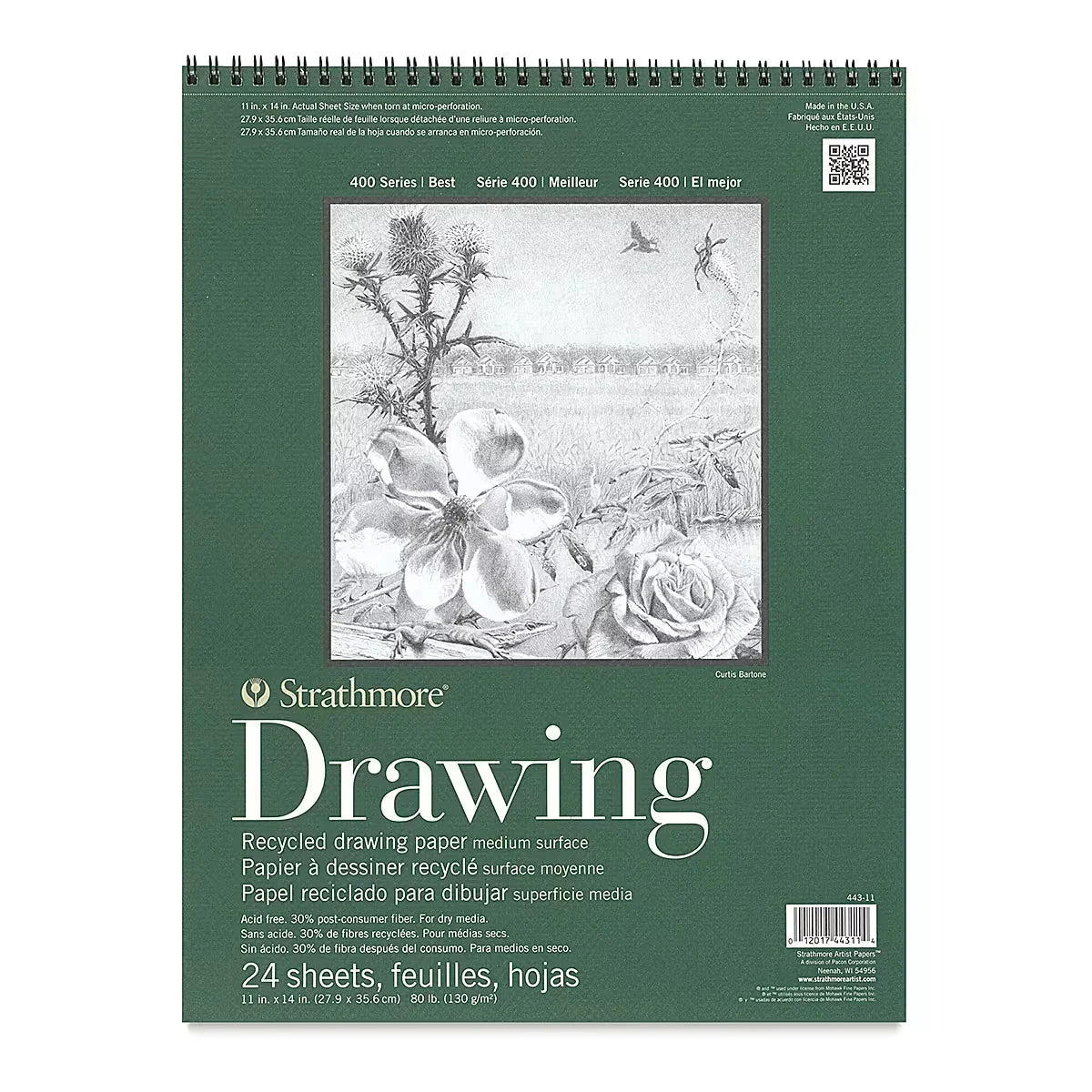Strathmore 400 Series Recycled Drawing Pad  12 x 9 Portrait 24 Sheets