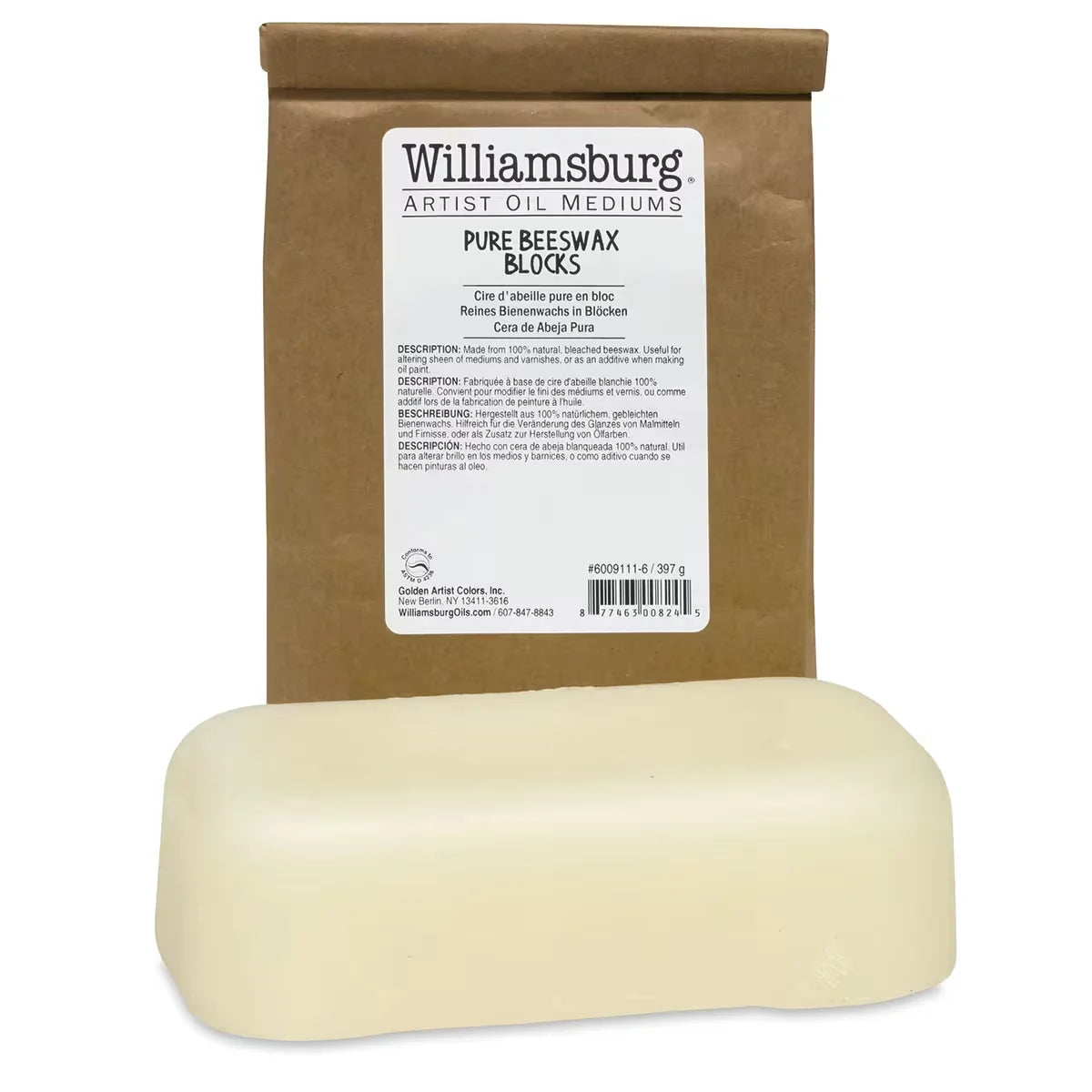 Williamsburg Artist Pure Beeswax  14 oz Block