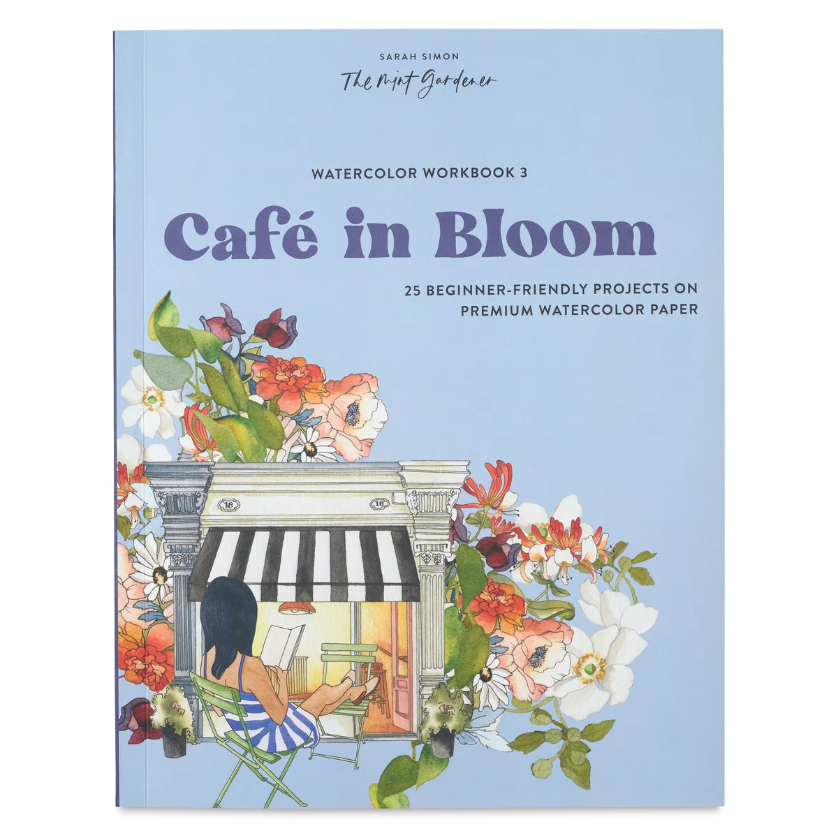 Watercolor Workbook: Café in Bloom  81/2 x 11 88 Pages