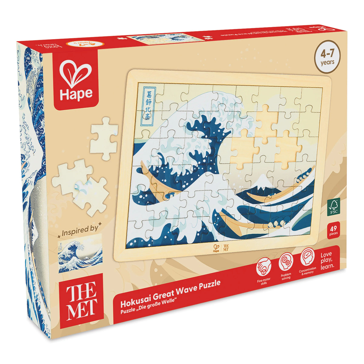 Hape x The Met Hokusai Great Wave Wooden Frame Puzzle  48 Pieces