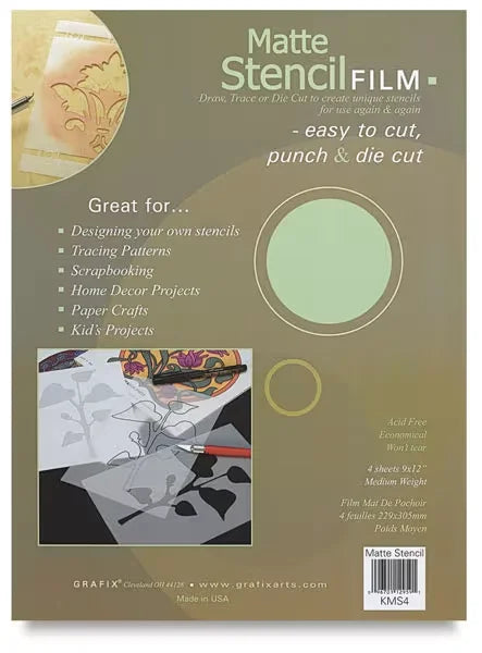 Grafix Stencil Film  9 x 12 Blue Sheets Pkg of 4